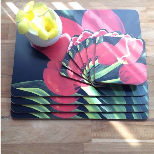 ชุดที่รองจานใหญ่ พร้อมที่รองแก้ว  Cork Placemats + Coasters